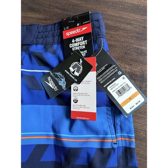 Speedo Men's Printed Bondi Basin 9" Boardshorts Striped Swim Shorts Blue Small - Picture 3 of 4